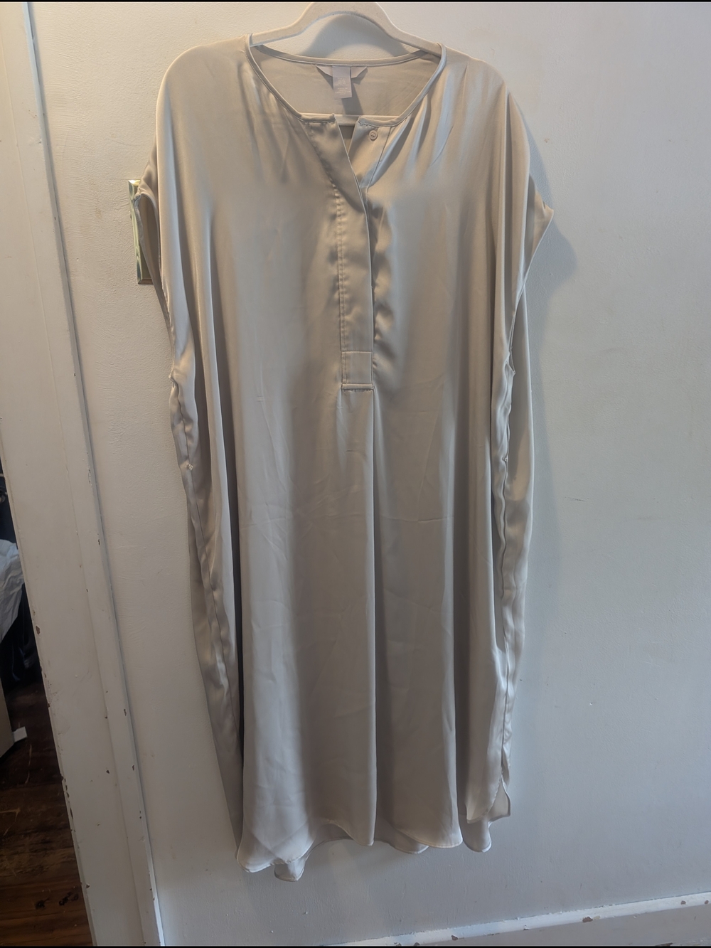 H&M Elegant Satin V-Neck Tunic Maxi Dress in Light Beige